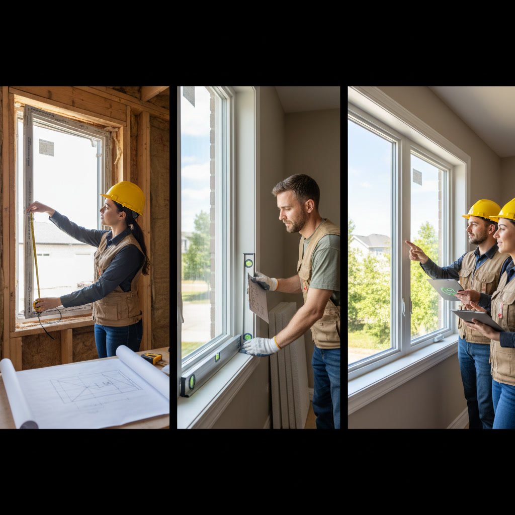 Installer performing final walkthrough and quality check on new window